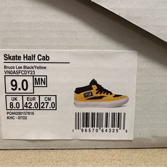 VANS x Bruce Lee "Skate Half Cab" Sneakers Black/Yellow Skate Shoes - Picture 14 of 15